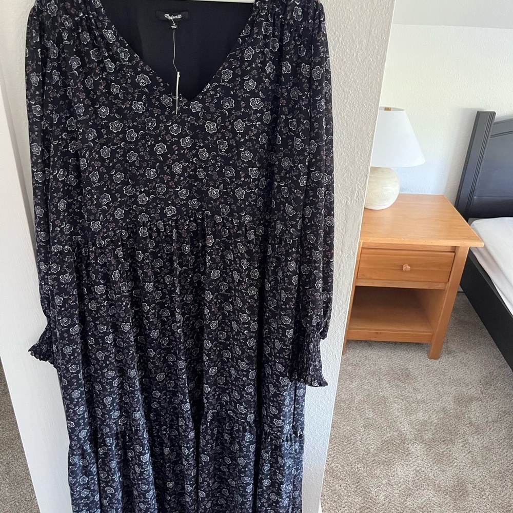 Madewell Black Floral Long Sleeve Dress - Picture 9 of 9